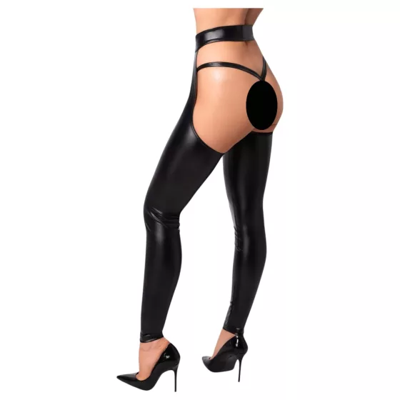 Noir - lesklé punčochy - chaps - černé
