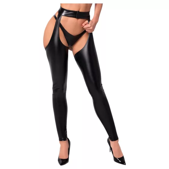 Noir - lesklé punčochy - chaps - černé - M