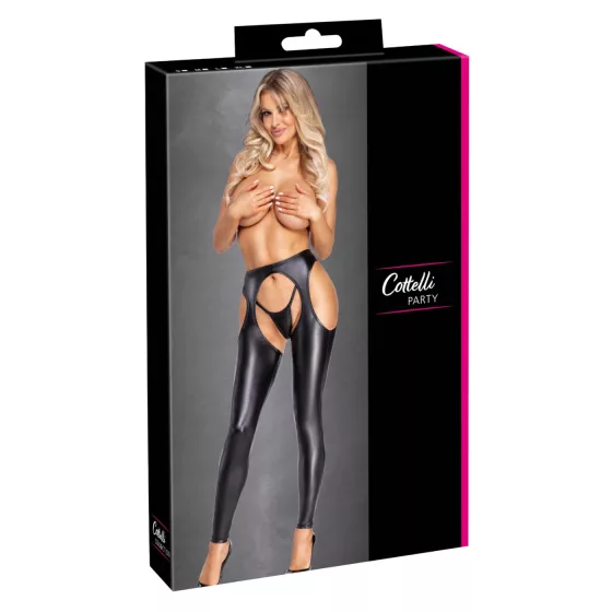 Cottelli - otevřené chaps kalhoty a tanga set (černý) - M