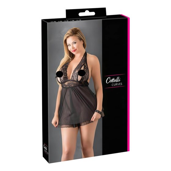 Cottelli Plus Size - krajkový volný babydoll (černý)