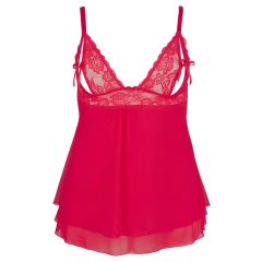 Cottelli Plus Size - krajkový, lehký babydoll (červený)