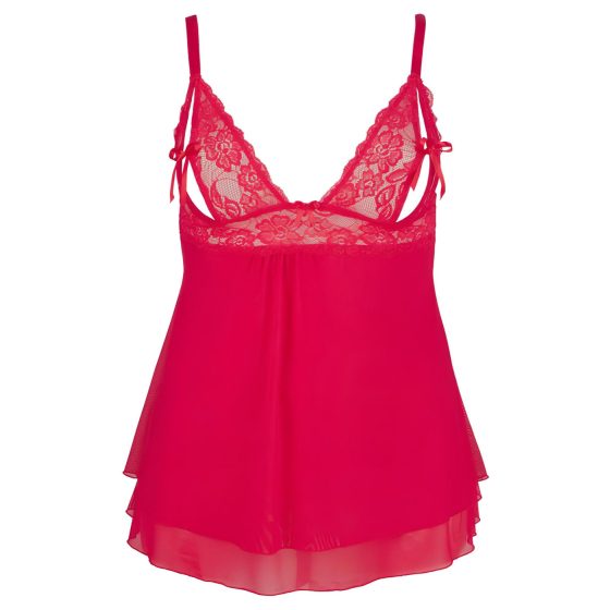 Cottelli Plus Size - krajkový, lehký babydoll (červený)