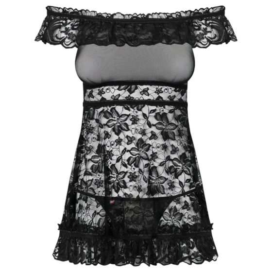Obsessive Flores - volánkový babydoll a tanga (černé)