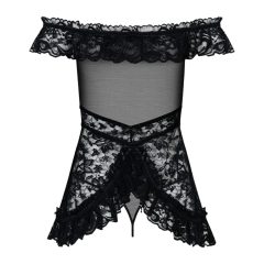 Obsessive Flores - volánkový babydoll a tanga (černé)