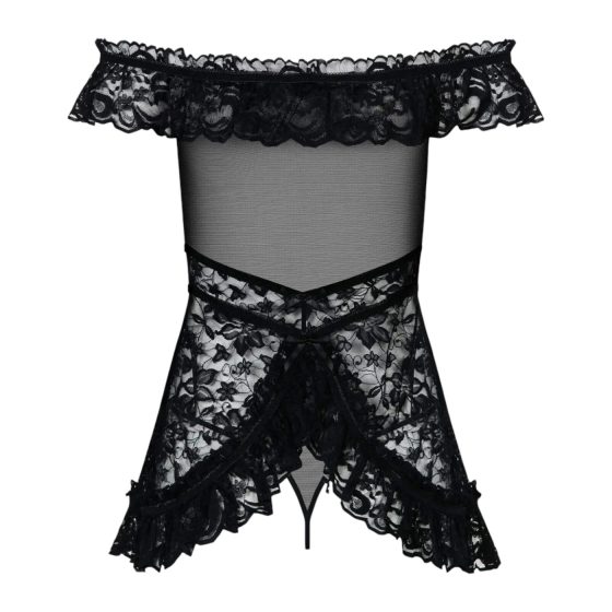 Obsessive Flores - volánkový babydoll a tanga (černé)
