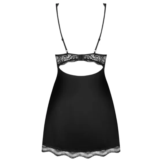 Obsessive - dámská noční košilka s květinami a kamínky - tanga - černá - L/XL