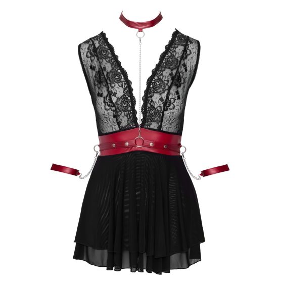 Cottelli Bondage - krajková babydoll s nákrčníkem (černá)