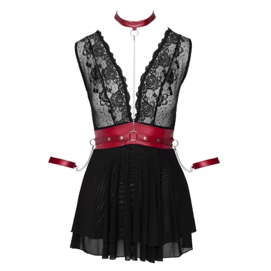 Cottelli Bondage - krajkový babydoll s obojkem (černý) - M