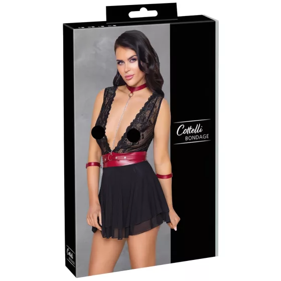 Cottelli Bondage - krajkový babydoll s obojkem (černý) - L