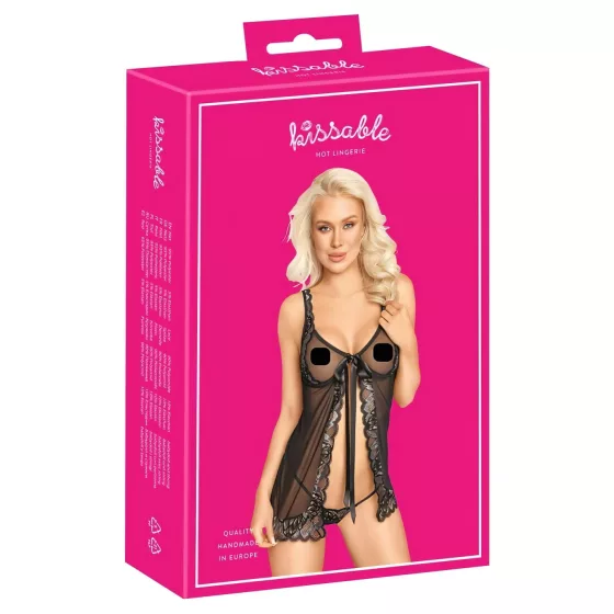 Polibek - otevřený babydoll (černý)