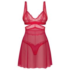   Obsessive Cupide Desir - průsvitná krajková noční košilka set (červená)