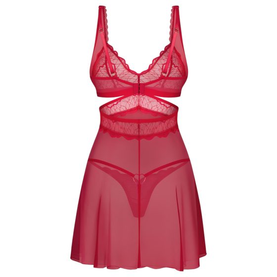 Obsessive Cupide Desir - průsvitná krajková noční košilka set (červená)