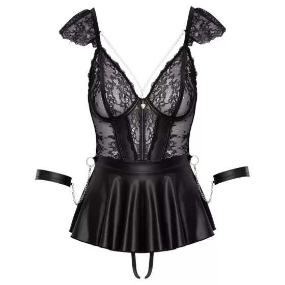 Cottelli Bondage - krajkové minišaty s pouty (černé) - XL
