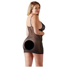   Cottelli Plus Size - krajkovaná průhledná noční košilka (černá)