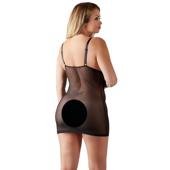 Cottelli Plus Size - krajková průsvitná košilka (černá)