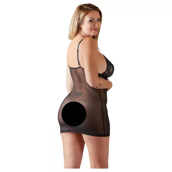Cottelli Plus Size - průsvitná krajková noční košilka - černá - 2XL