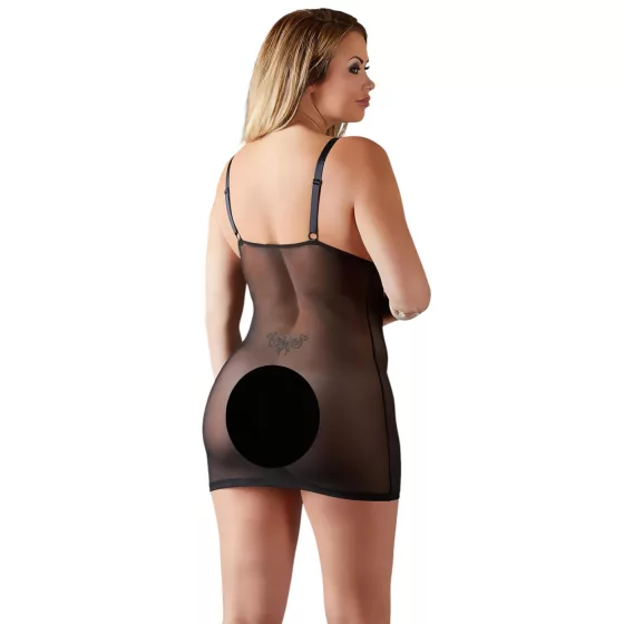 Cottelli Plus Size - průsvitná krajková noční košilka - černá - 2XL
