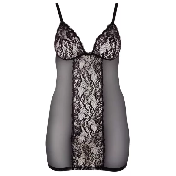 Cottelli Plus Size - průsvitná krajková noční košilka - černá - 2XL