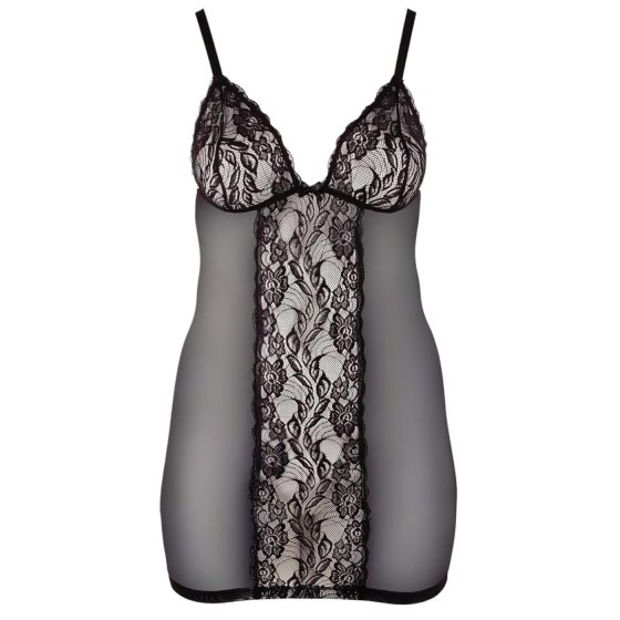 Cottelli Plus Size - krajkovaná průhledná noční košilka (černá)