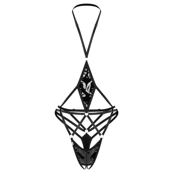 Obsessive Keira Lise - otevřený body s pásky - černá - L/XL