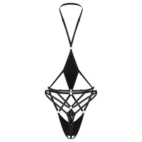 Obsessive Keira Lise - otevřený body s pásky - černá - L/XL