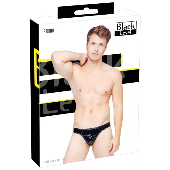 Black Level - pánská tanga - klasická - lesklý lak - černá - M