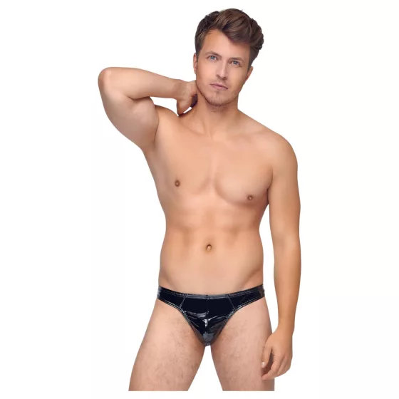 Black Level - pánská tanga - klasická - lesklý lak - černá - M