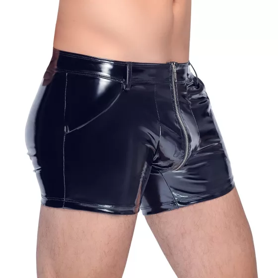 Black Level - pánské lakované šortky s boční kapsou - černé - 2XL