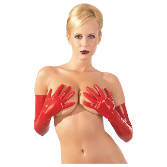 LATEX - unisex dlouhé rukavice - latex - červené - M