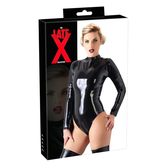 LATEX - dámské body s dlouhým rukávem - černé - 2XL