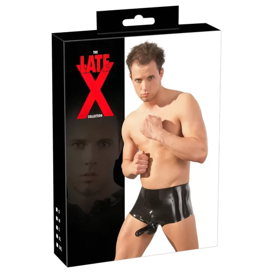 Latexový boxerský návlek + návlek na penis (černý) - L/XL
