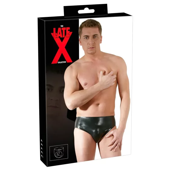 Latex - pánské slipy s vnitřním análním dildem na penis - černé