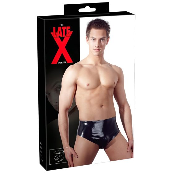 LATEX - pánské spodní prádlo s vnitřním kuželovým análním dildem (černé)