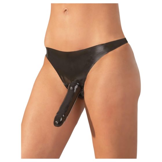 LATEX - spodní díl s vnějším dildem - černá (S-L)