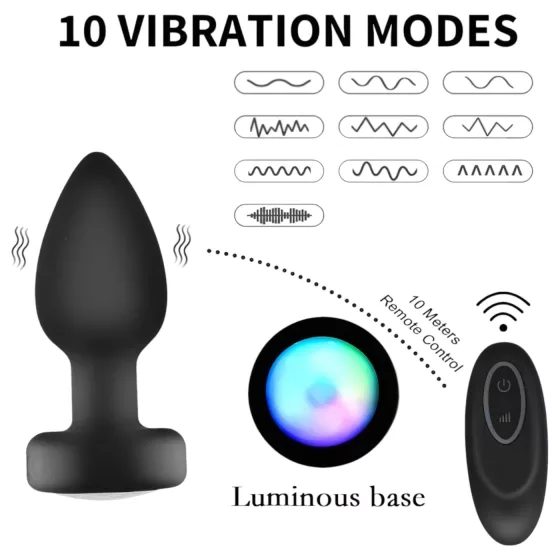 Mrow - anální vibrátor s dálkovým ovládáním a LED - černý