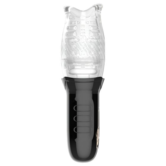 Leopard Bellucci 360 - rotační-vibrační masturbátor (průhledný-černý)