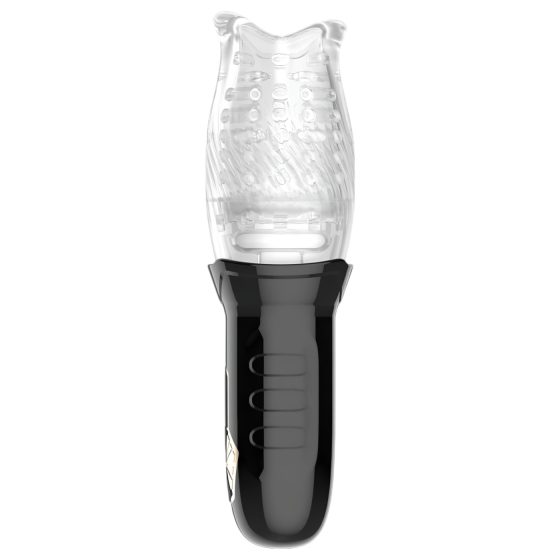 Leopard Bellucci 360 - rotační-vibrační masturbátor (průhledný-černý)