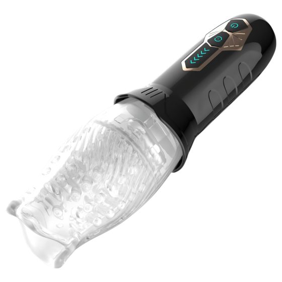 Leopard Bellucci 360 - rotační-vibrační masturbátor (průhledný-černý)