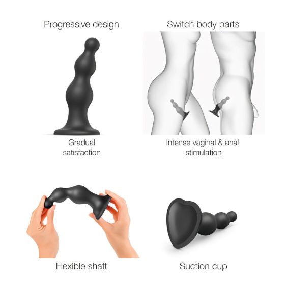 Strap-on-me Korálky M - korálkový, přísavkový dildo (černý)