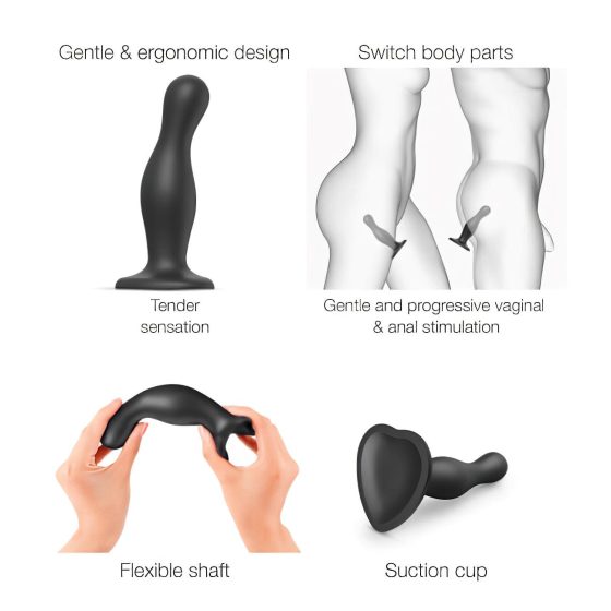 Strap-on-me Curvy L - vlnitý přísavný dildo (černý)
