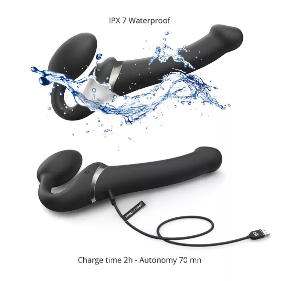 Strap-on-me - strap-on vibrátor s pulzací vzduchu - černý - velikost M