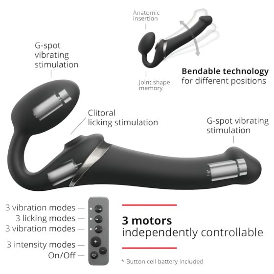 Strap-on-me M – vzduchové pulzy připevnitelný vibrátor (černý)