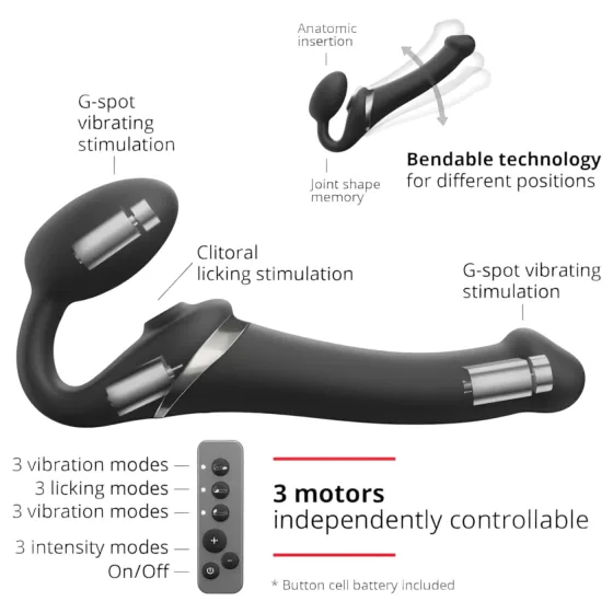 Strap-on-me - strap-on vibrátor s pulzací vzduchu - černý - velikost M