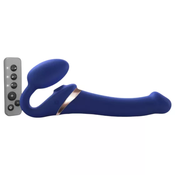 Strap-on-me - připínací vibrátor s tlakovými vlnami - modrý, velikost M