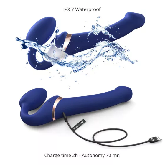 Strap-on-me - připínací vibrátor s tlakovými vlnami - modrý, velikost M