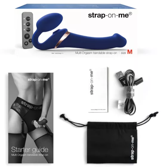 Strap-on-me - připínací vibrátor s tlakovými vlnami - modrý, velikost M