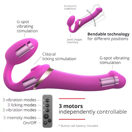 Strap-on-me S - připínací vibrátor s tlakovými vlnami - růžový