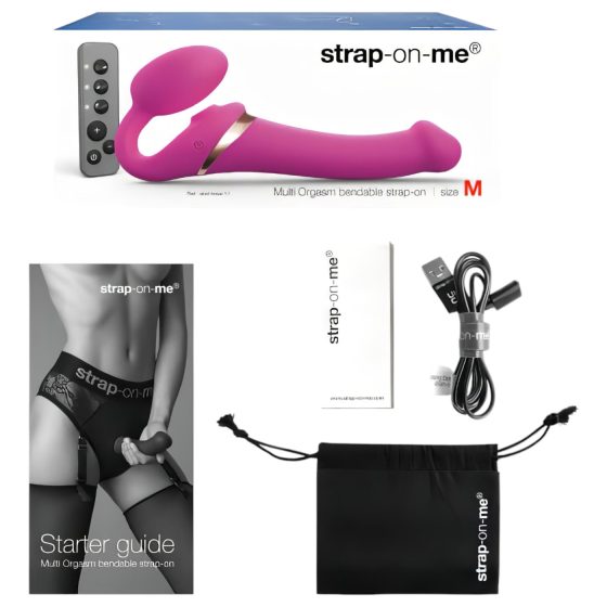 Strap-on-me M - připínací vibrátor s pulzujícími vlnami (růžový)