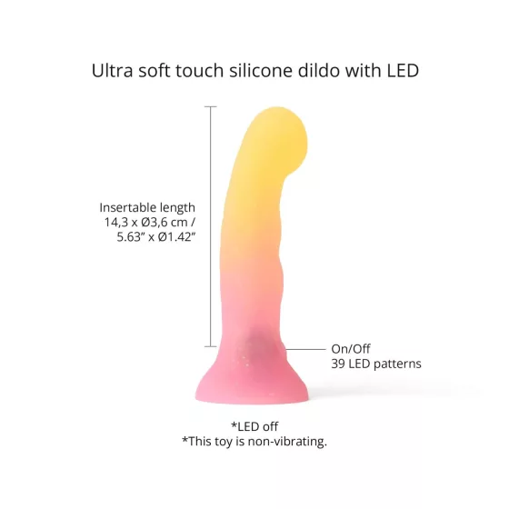 Love to Love Sugar Bomb - svítící silikonové dildo s LED (růžovo-žluté) - 16,9 cm