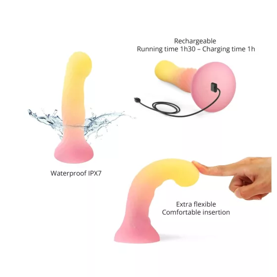 Love to Love Sugar Bomb - svítící silikonové dildo s LED (růžovo-žluté) - 16,9 cm